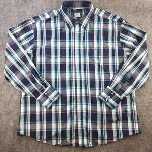 Wrangler Shirt Mens 2XL Pearl Snap Long Sleeve Blue Plaid Western Cowboy Pockets